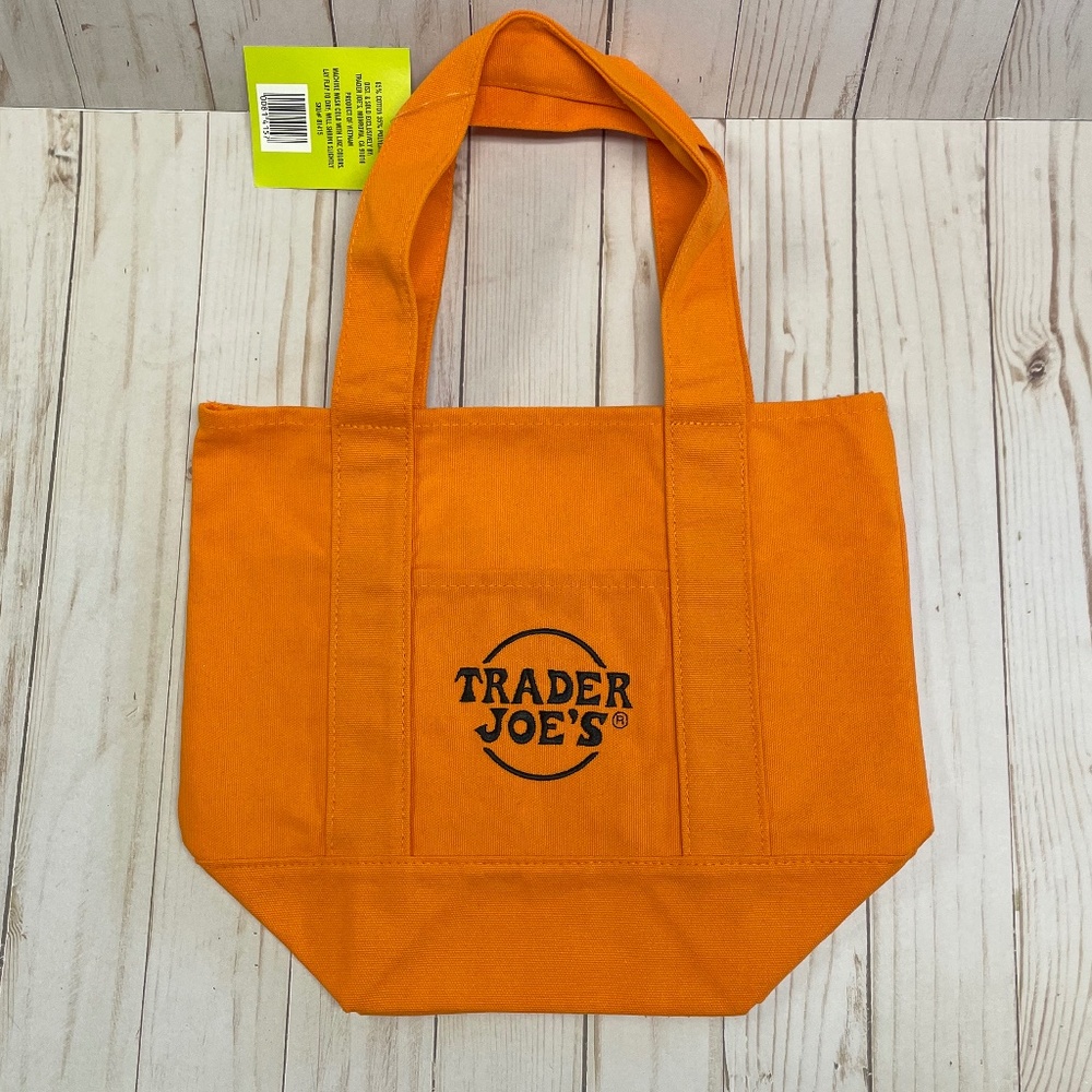 Trader Joes Mini Canvas Tote Small Grocery Shopping Bag Orange Halloween NEW